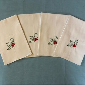 Holiday Embroidered Tea Towels, Set of 4, White, 100% Cotton